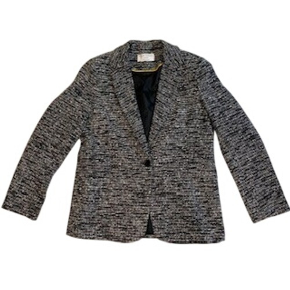 Helene Berman London Black White Tweed Blazer Jacket Made in England Women L